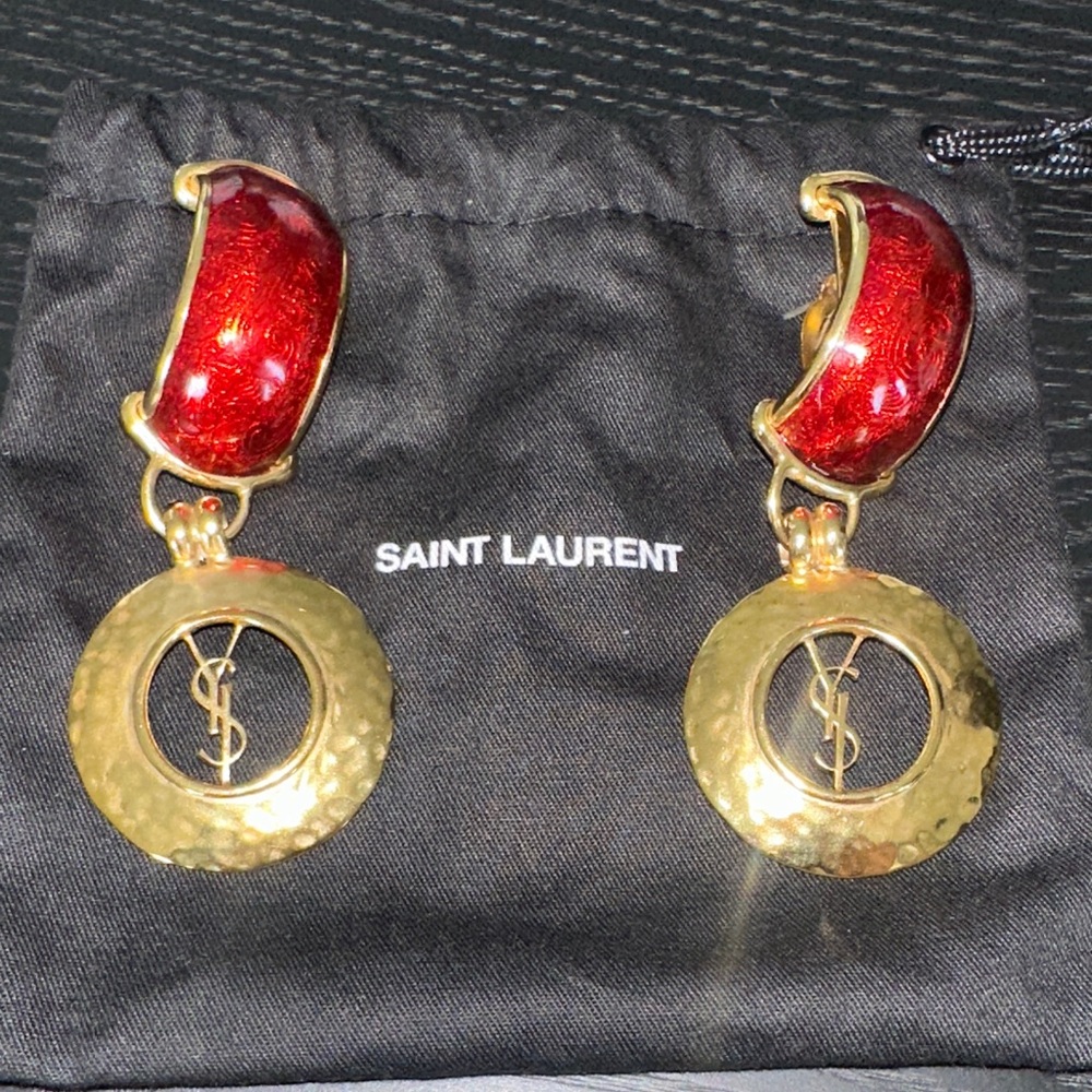 Saint Laurent Gold and Red Statement Earrings